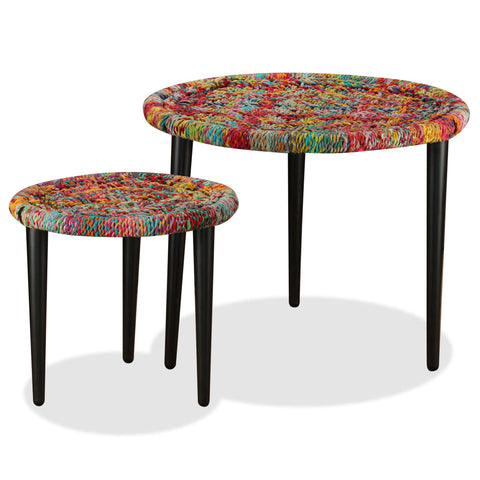 vidaXL Coffee Table Set 2 Pieces Chindi Weave Details Multicolour