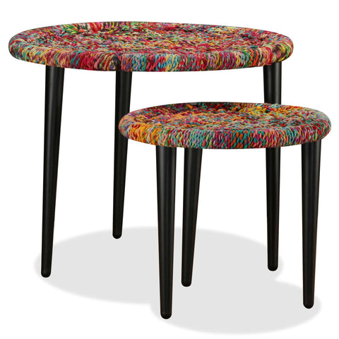 vidaXL Coffee Table Set 2 Pieces Chindi Weave Details Multicolour