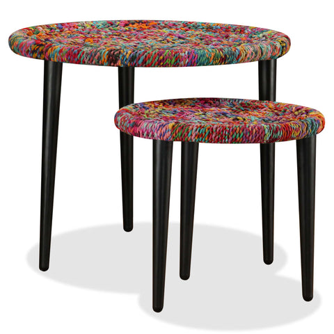 vidaXL Coffee Table Set 2 Pieces Chindi Weave Details Multicolour