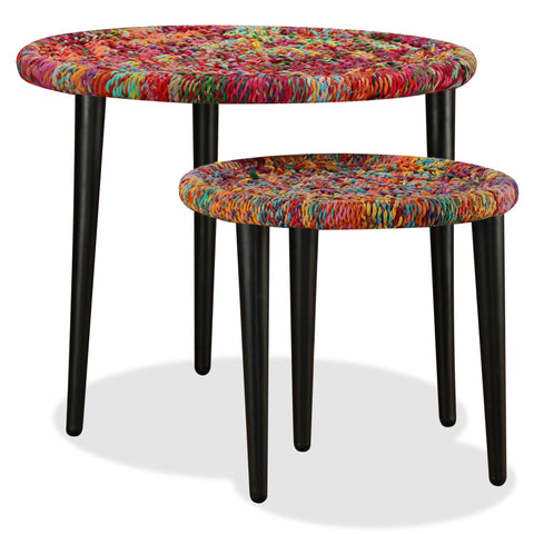 vidaXL Coffee Table Set 2 Pieces Chindi Weave Details Multicolour
