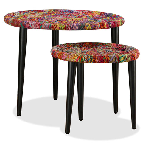 vidaXL Coffee Table Set 2 Pieces Chindi Weave Details Multicolour