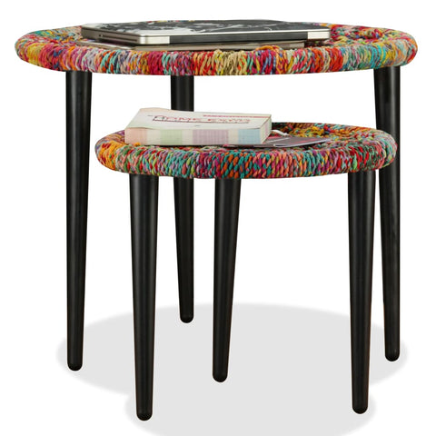 vidaXL Coffee Table Set 2 Pieces Chindi Weave Details Multicolour