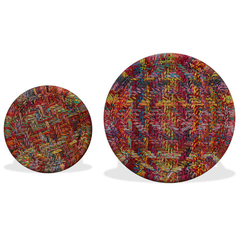 vidaXL Coffee Table Set 2 Pieces Chindi Weave Details Multicolour