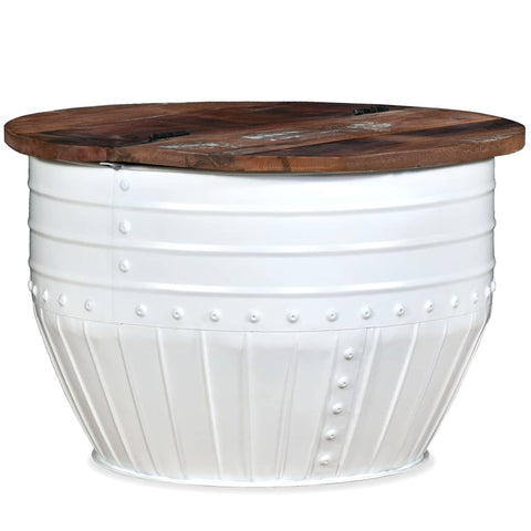 vidaXL Coffee Table Solid Reclaimed Wood White Barrel Shape