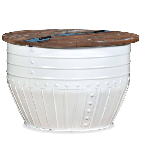 vidaXL Coffee Table Solid Reclaimed Wood White Barrel Shape