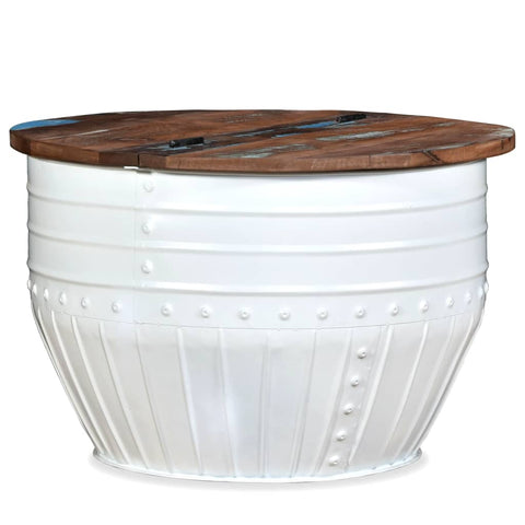vidaXL Coffee Table Solid Reclaimed Wood White Barrel Shape