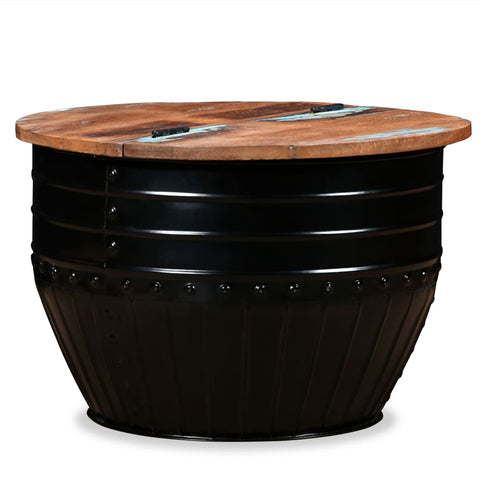 vidaXL Coffee Table Solid Reclaimed Wood Black Barrel Shape