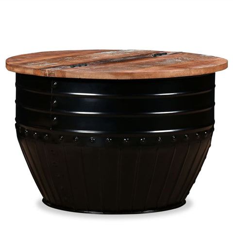 vidaXL Coffee Table Solid Reclaimed Wood Black Barrel Shape