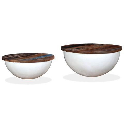 vidaXL Coffee Table Set 2 Pieces Solid Reclaimed Wood White Bowl Shape