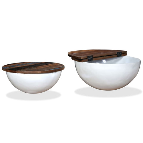 vidaXL Coffee Table Set 2 Pieces Solid Reclaimed Wood White Bowl Shape