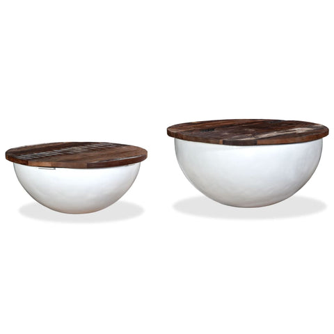 vidaXL Coffee Table Set 2 Pieces Solid Reclaimed Wood White Bowl Shape