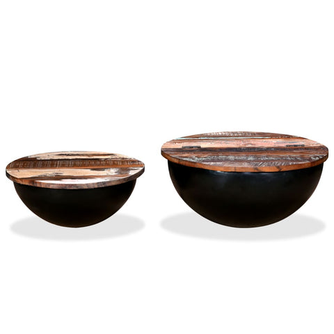 vidaXL Coffee Table Set 2 Pieces Solid Reclaimed Wood Black Bowl Shape