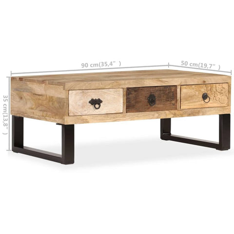 vidaXL Coffee Table with 3 Drawers Solid Mango Wood 90x50x35 cm