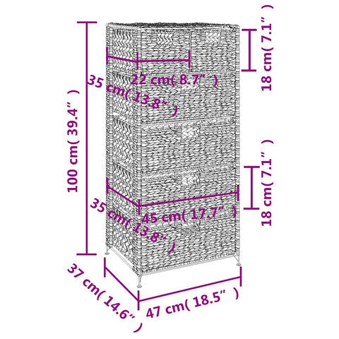 vidaXL Storage Unit with 6 Baskets 47x37x100 cm Water Hyacinth