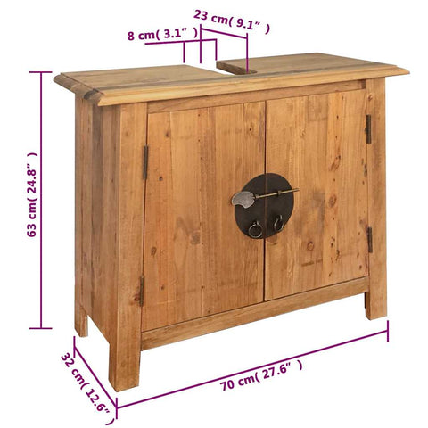 vidaXL Bathroom Vanity Cabinet Solid Pinewood 70x32x63 cm