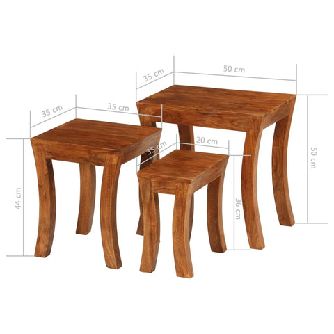 vidaXL Nesting Table Set 3 Pieces Solid Acacia Wood 50x35x50 cm Brown