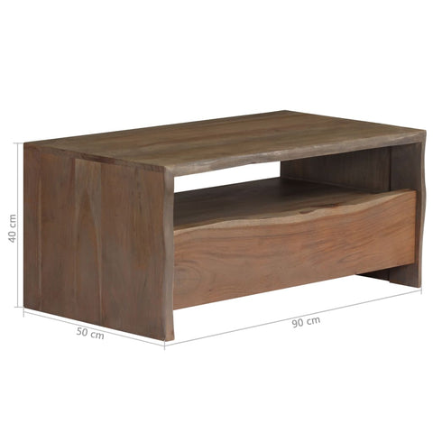 vidaXL Coffee Table Solid Acacia Wood Live Edges 90x50x40 cm Grey