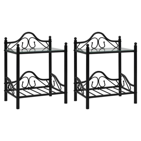 vidaXL Bedside Tables 2pcs Steel and Tempered Glass 45x30.5x60cm Black