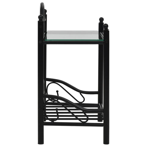 vidaXL Bedside Tables 2pcs Steel and Tempered Glass 45x30.5x60cm Black