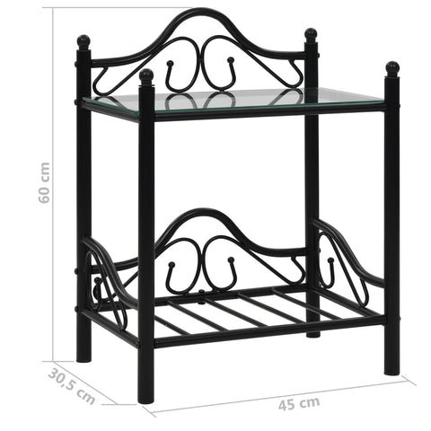 vidaXL Bedside Tables 2pcs Steel and Tempered Glass 45x30.5x60cm Black