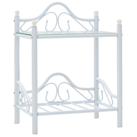 vidaXL Bedside Table Steel and Tempered Glass 45x30.5x60 cm White