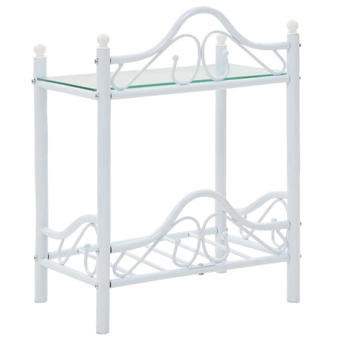 vidaXL Bedside Table Steel and Tempered Glass 45x30.5x60 cm White
