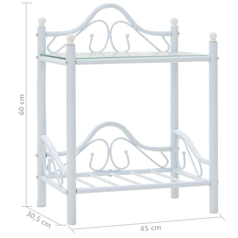 vidaXL Bedside Table Steel and Tempered Glass 45x30.5x60 cm White