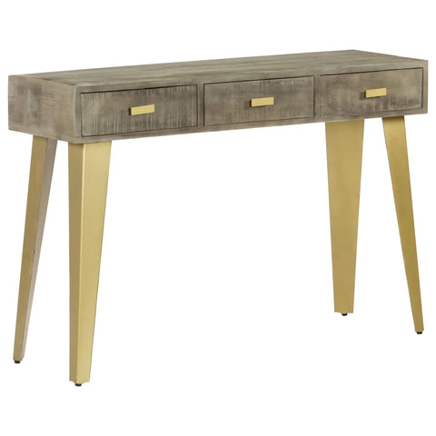 vidaXL Console Table Solid Mango Wood Grey with Brass 110x35x76 cm