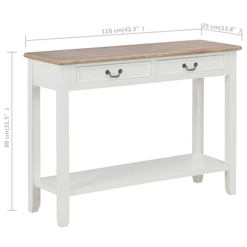vidaXL Console Table White 110x35x80 cm Wood