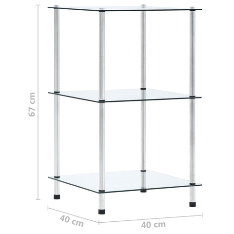 vidaXL 3-Tier Shelf Transparent 40x40x67 cm Tempered Glass