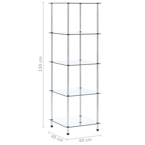 vidaXL 5-Tier Shelf Transparent 40x40x130 cm Tempered Glass