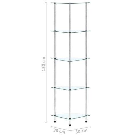 vidaXL 5-Tier Shelf Transparent 30x30x130 cm Tempered Glass