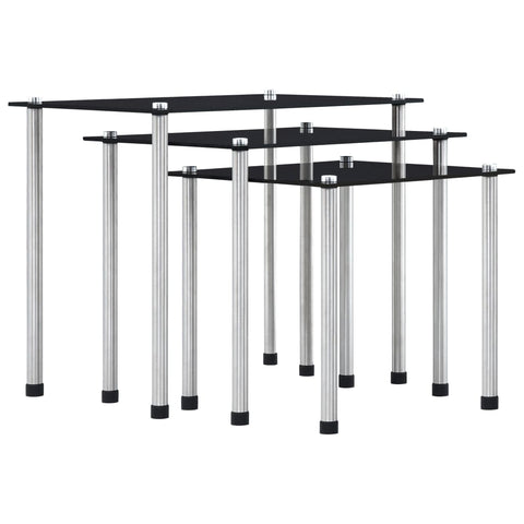 vidaXL Nesting Tables 3 pcs Black Tempered Glass
