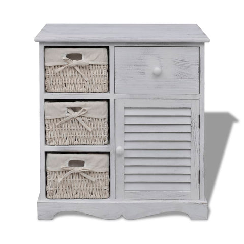 vidaXL Wooden Cabinet 3 Left Weaving Baskets White