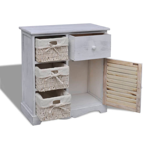 vidaXL Wooden Cabinet 3 Left Weaving Baskets White