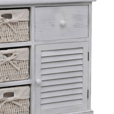 vidaXL Wooden Cabinet 3 Left Weaving Baskets White