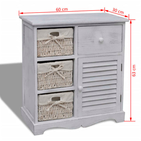 vidaXL Wooden Cabinet 3 Left Weaving Baskets White