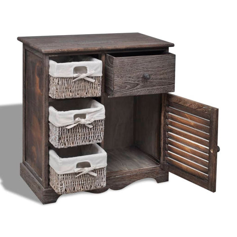 vidaXL Wooden Cabinet 3 Left Weaving Baskets Brown