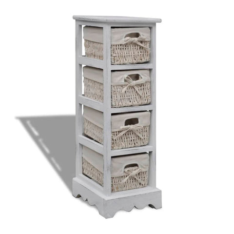 vidaXL Wooden Storage Rack 4 Weaving Baskets White