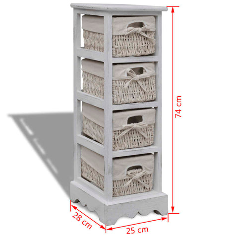 vidaXL Wooden Storage Rack 4 Weaving Baskets White