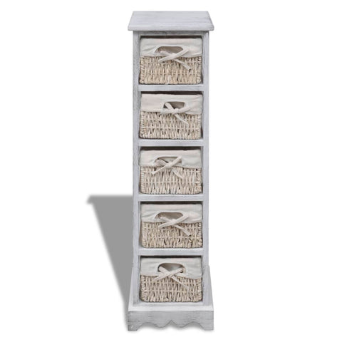 vidaXL Wooden Storage Rack 5 Weaving Baskets White