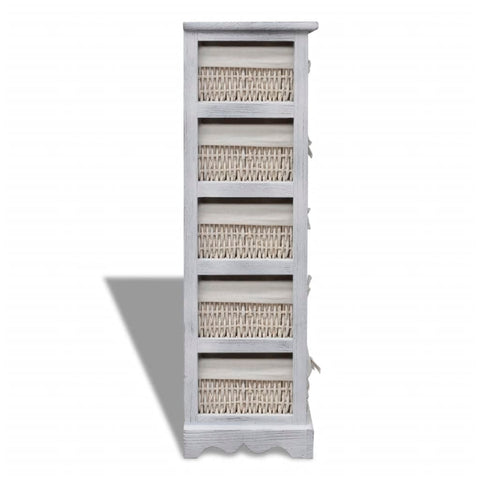 vidaXL Wooden Storage Rack 5 Weaving Baskets White