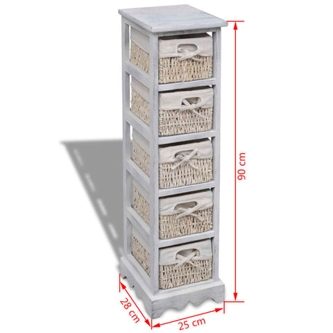 vidaXL Wooden Storage Rack 5 Weaving Baskets White