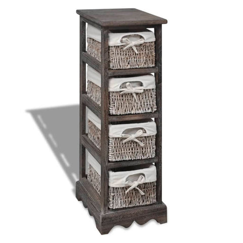 vidaXL Wooden Storage Rack 4 Weaving Baskets Brown