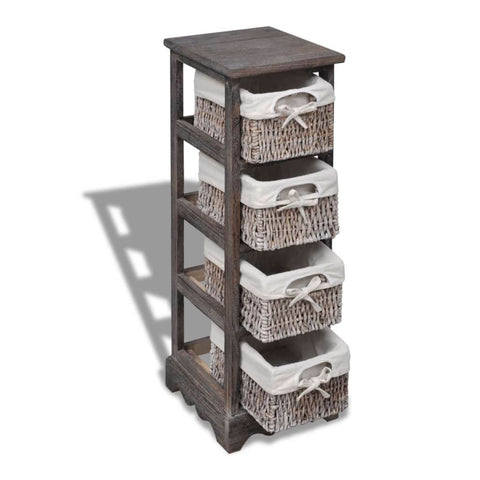 vidaXL Wooden Storage Rack 4 Weaving Baskets Brown