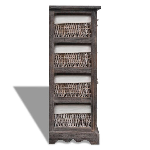 vidaXL Wooden Storage Rack 4 Weaving Baskets Brown