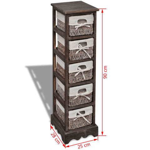vidaXL Wooden Storage Rack 5 Weaving Baskets Brown