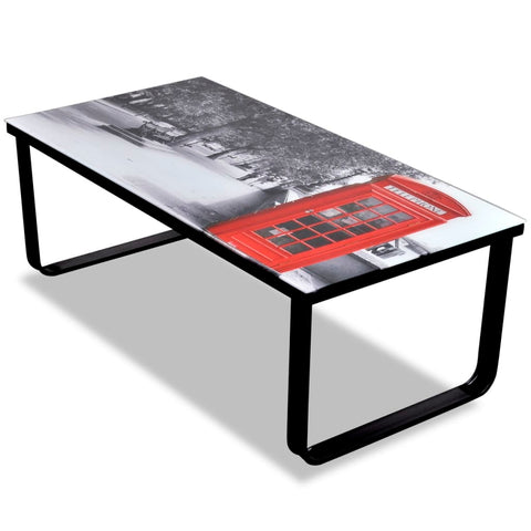 vidaXL Coffee Table with Telephone Booth Printing Glass Top