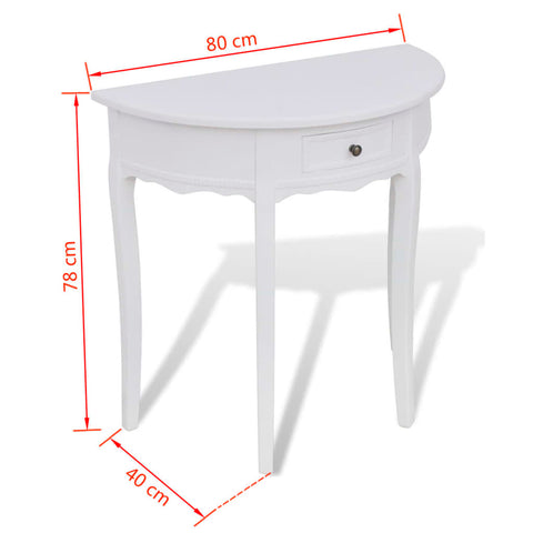 vidaXL Console Table with Drawer Half-round White