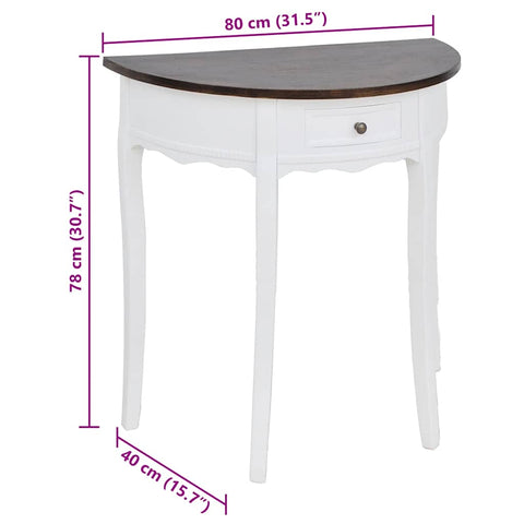 vidaXL Console Table with Drawer and Brown Top Half-round